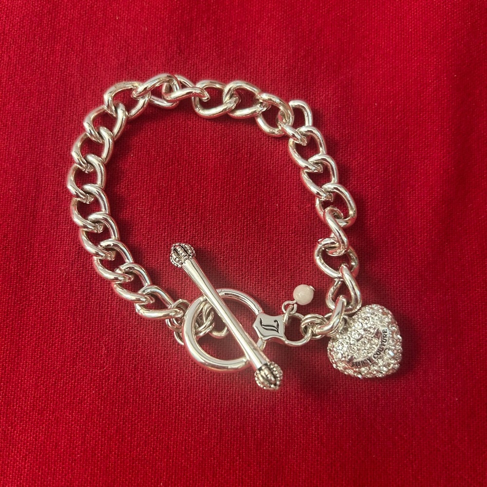 Juicy Couture Silver Heart Charm Toggle Bracelet - 7” Women Jewelry